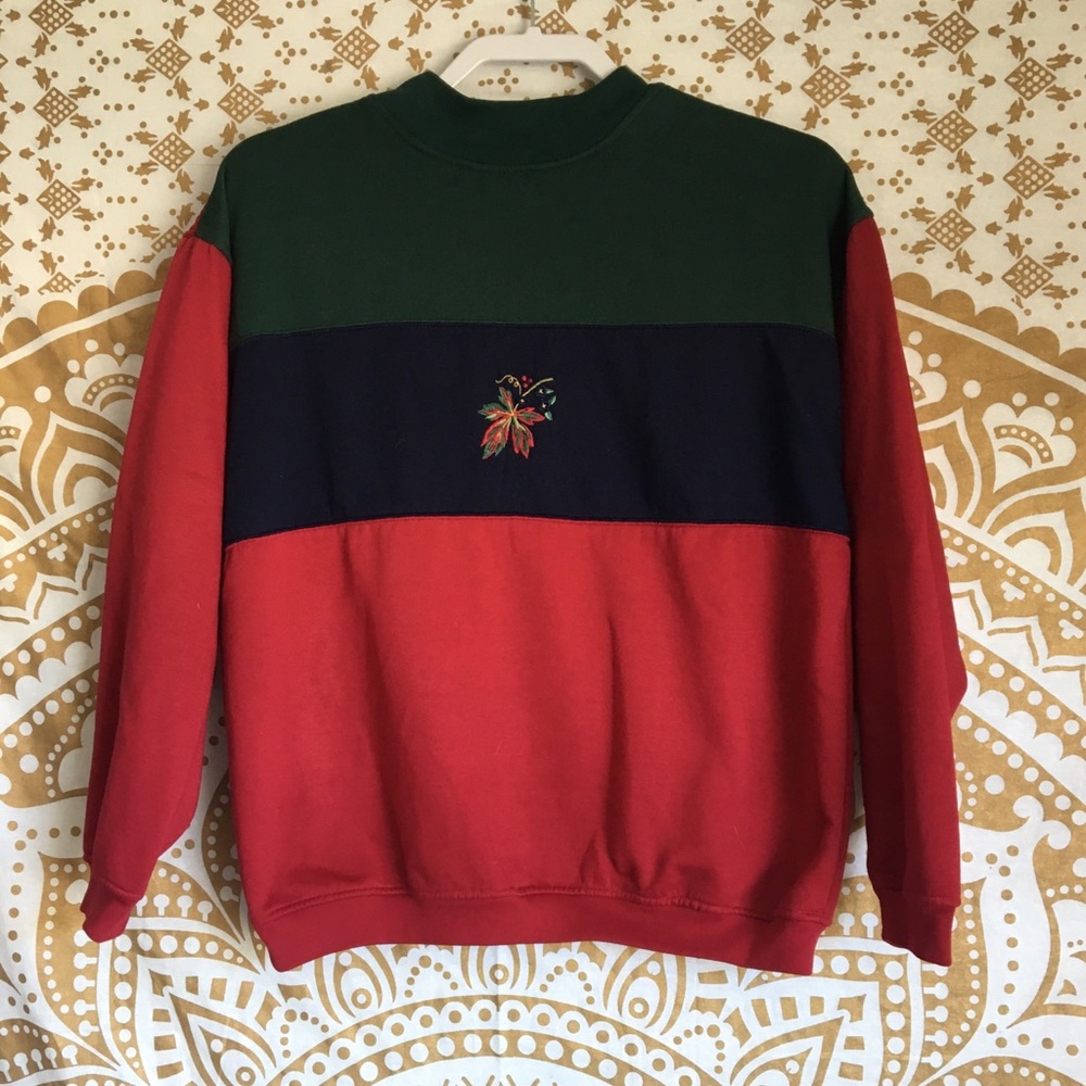 RED COLOR BLOCK SWEATER